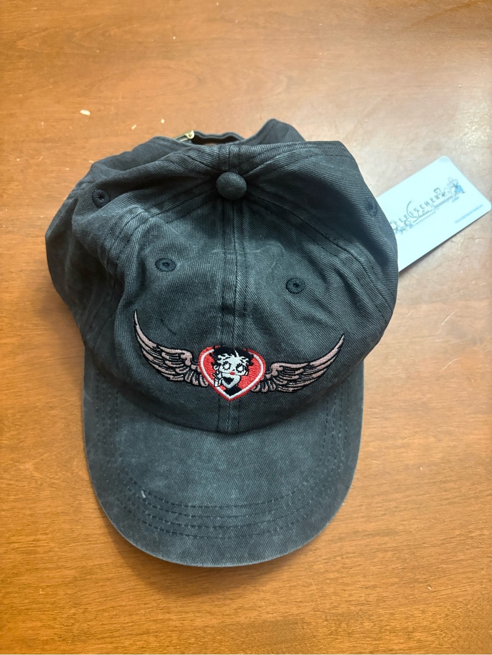 Black Women's Baseball Cap with Winged Heart Embroidery
